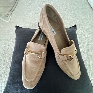 Steve Madden Beige Suede Loafers with Gold Detail